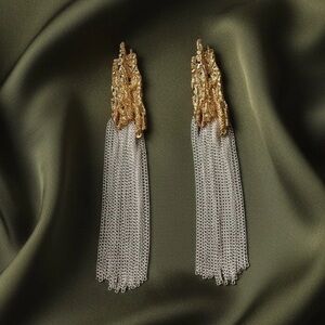 GORGEOUS!! Alexis Bittar STYLE Stud Silver Chain Molten Fringe earrings